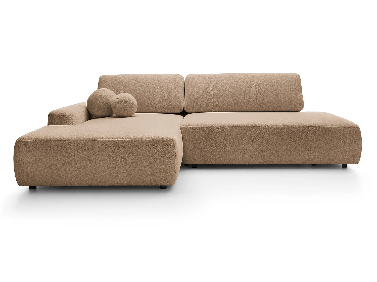 Canapé d'angle Orea O avec rangement design aux formes arrondies - canapé d'angle convertible, gauche, marron clair