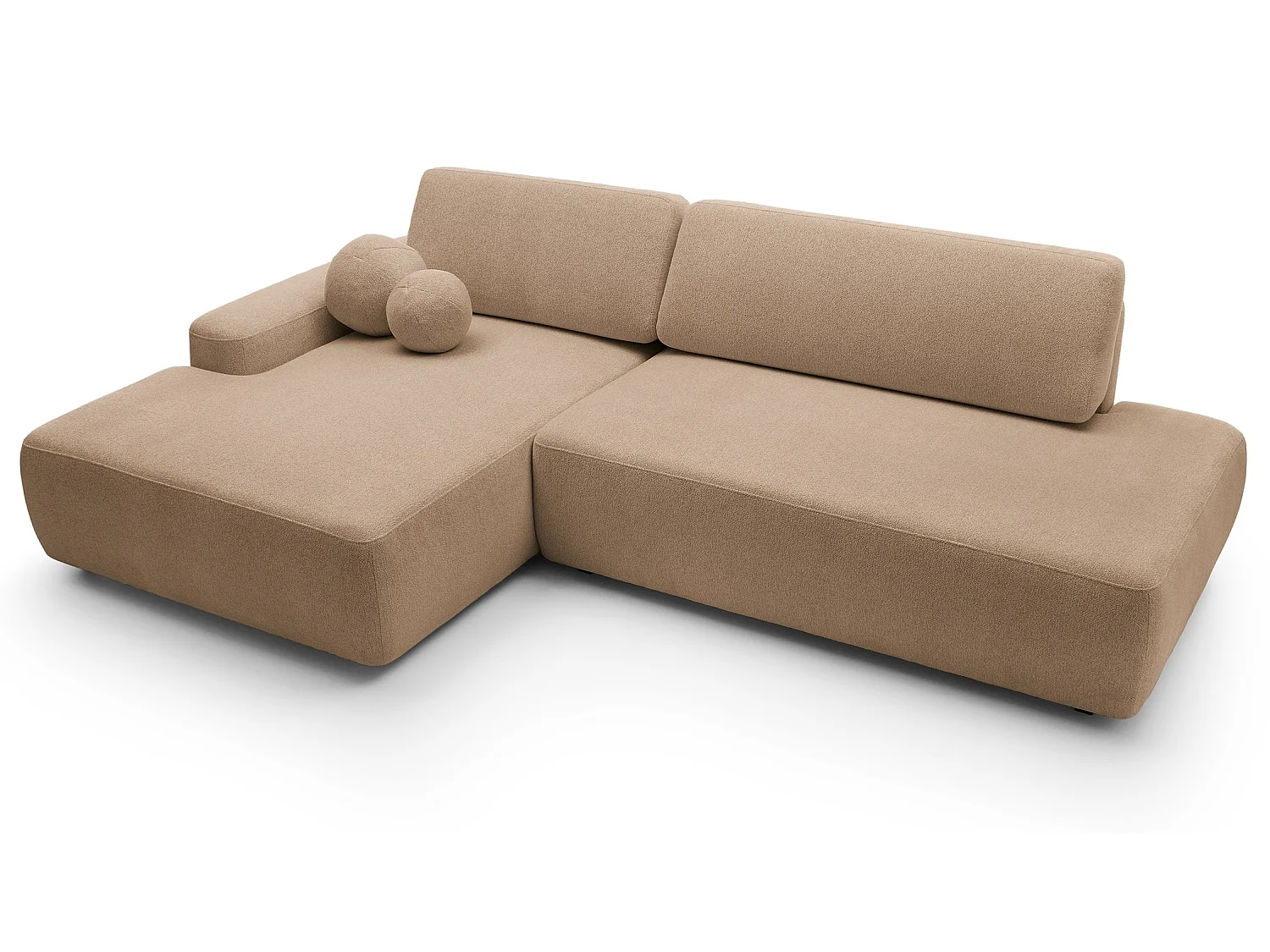 Canapé d'angle Orea O avec rangement design aux formes arrondies - canapé d'angle convertible, gauche, marron clair