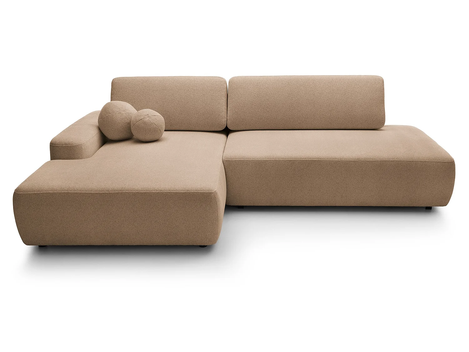 Canapé d'angle Orea O avec rangement design aux formes arrondies - canapé d'angle convertible, gauche, marron clair