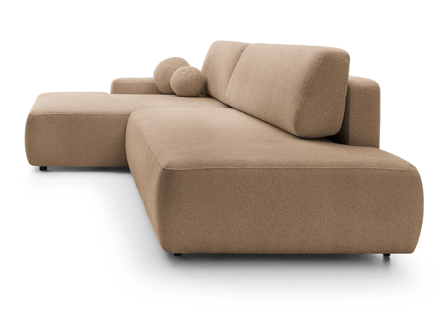 Canapé d'angle Orea O avec rangement design aux formes arrondies - canapé d'angle convertible, gauche, marron clair