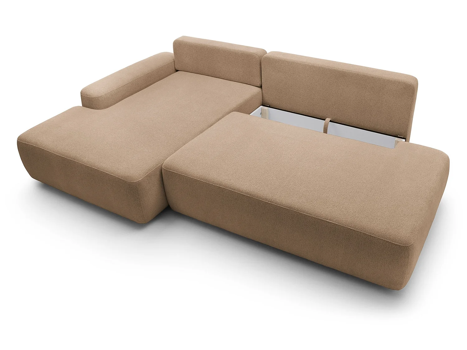 Canapé d'angle Orea O avec rangement design aux formes arrondies - canapé d'angle convertible, gauche, marron clair