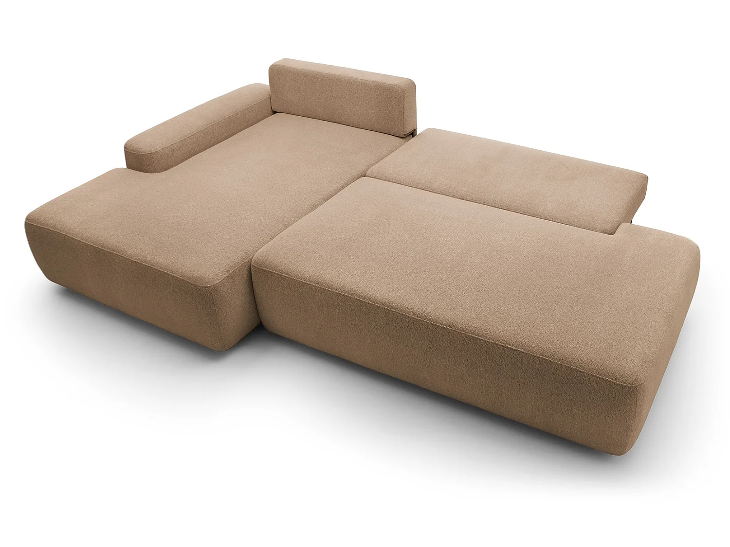 Canapé d'angle Orea O avec rangement design aux formes arrondies - canapé d'angle convertible, gauche, marron clair