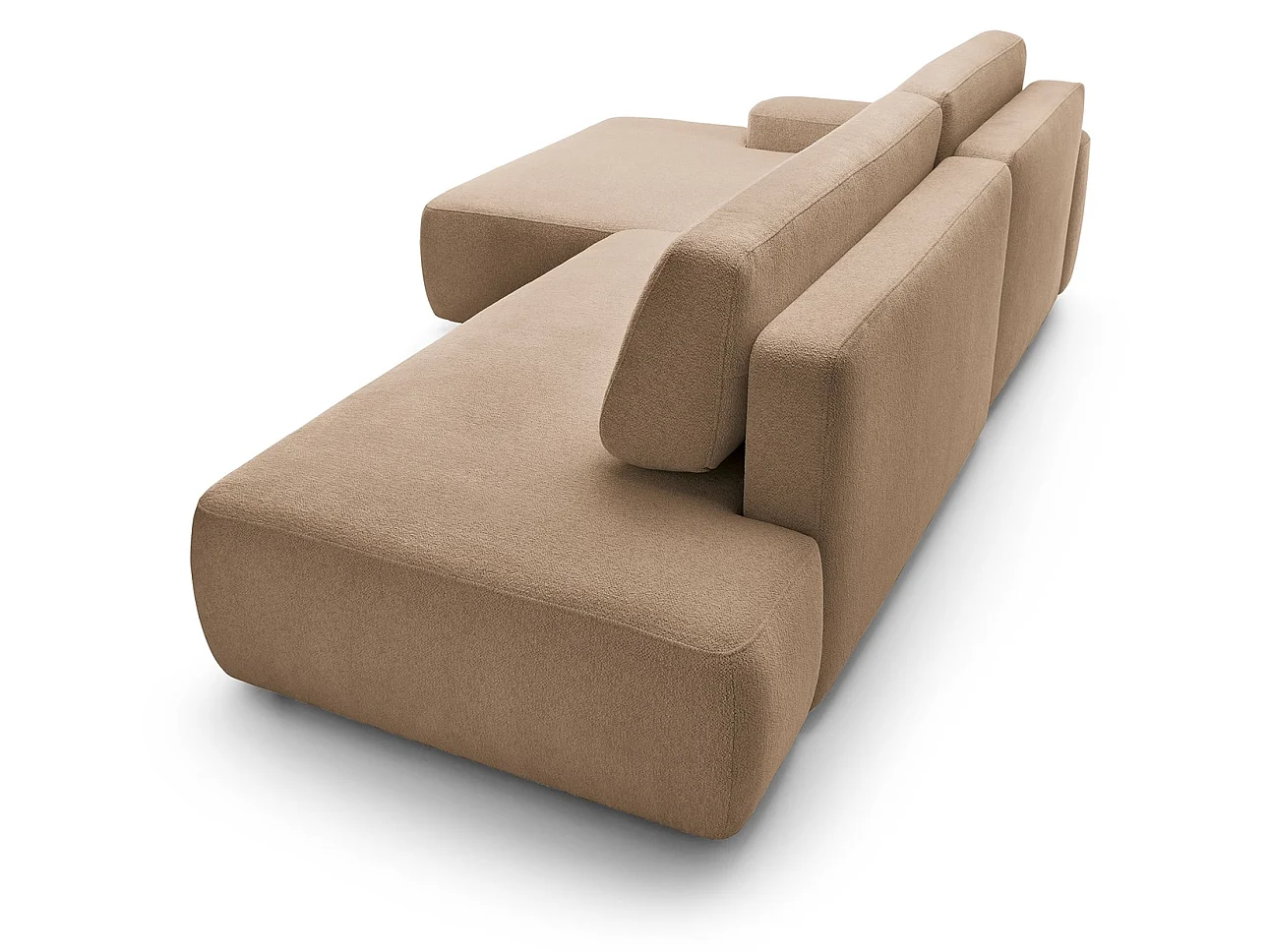 Canapé d'angle Orea O avec rangement design aux formes arrondies - canapé d'angle convertible, gauche, marron clair