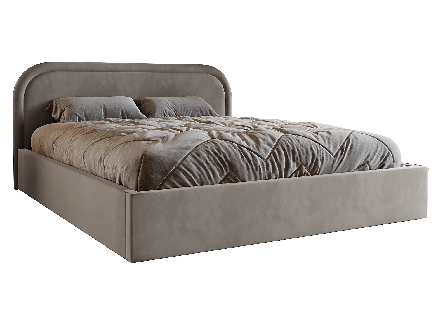 Lit coffre 140x200 Dune avec tête de lit arrondie, sommier à lattes, lit double, Gris clair