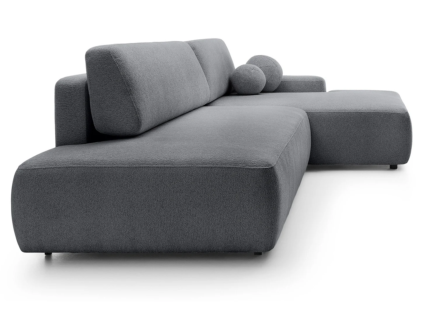 Canapé d'angle Orea O avec rangement design aux formes arrondies - canapé d'angle convertible, droit, gris foncé
