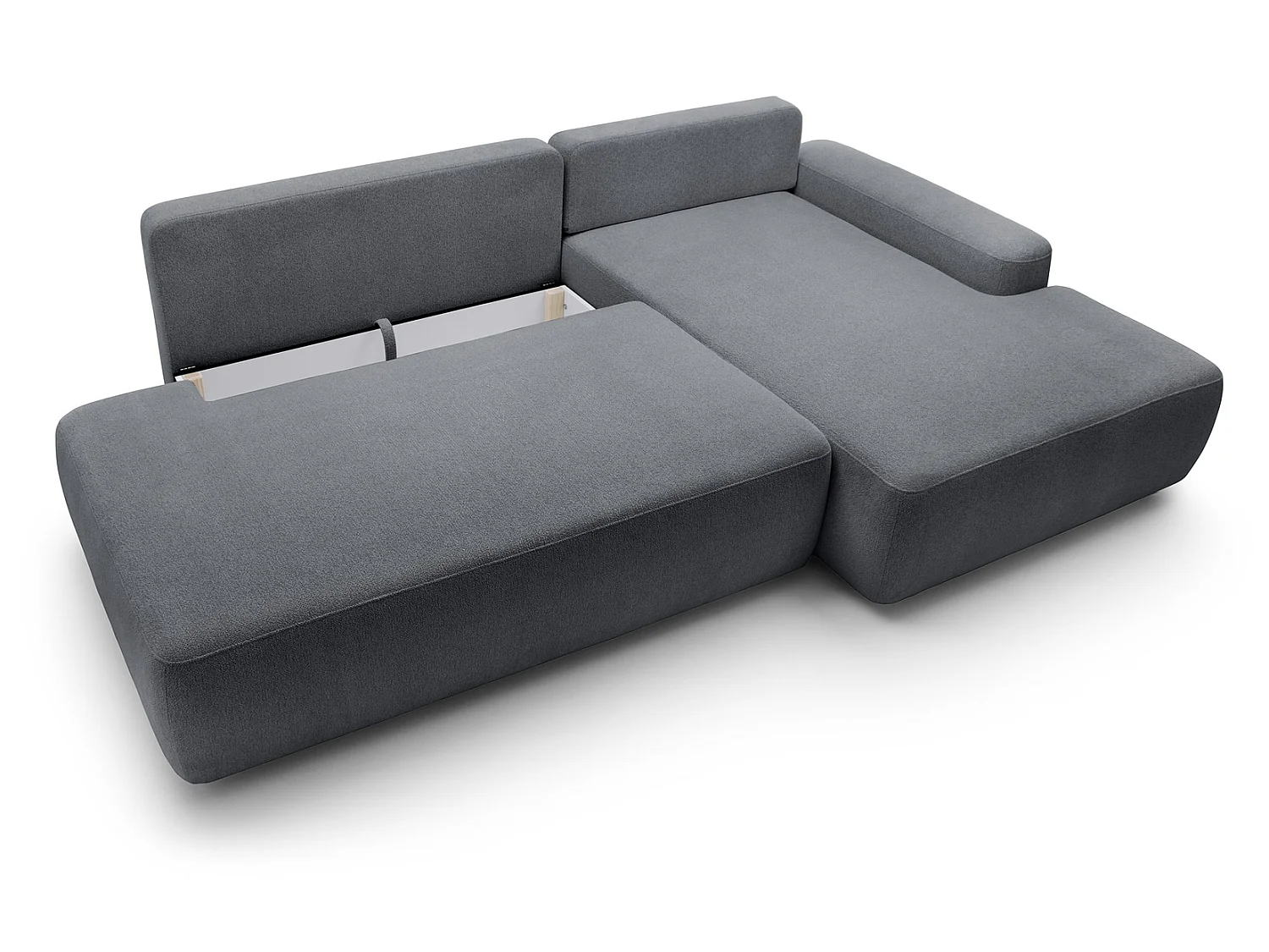 Canapé d'angle Orea O avec rangement design aux formes arrondies - canapé d'angle convertible, droit, gris foncé