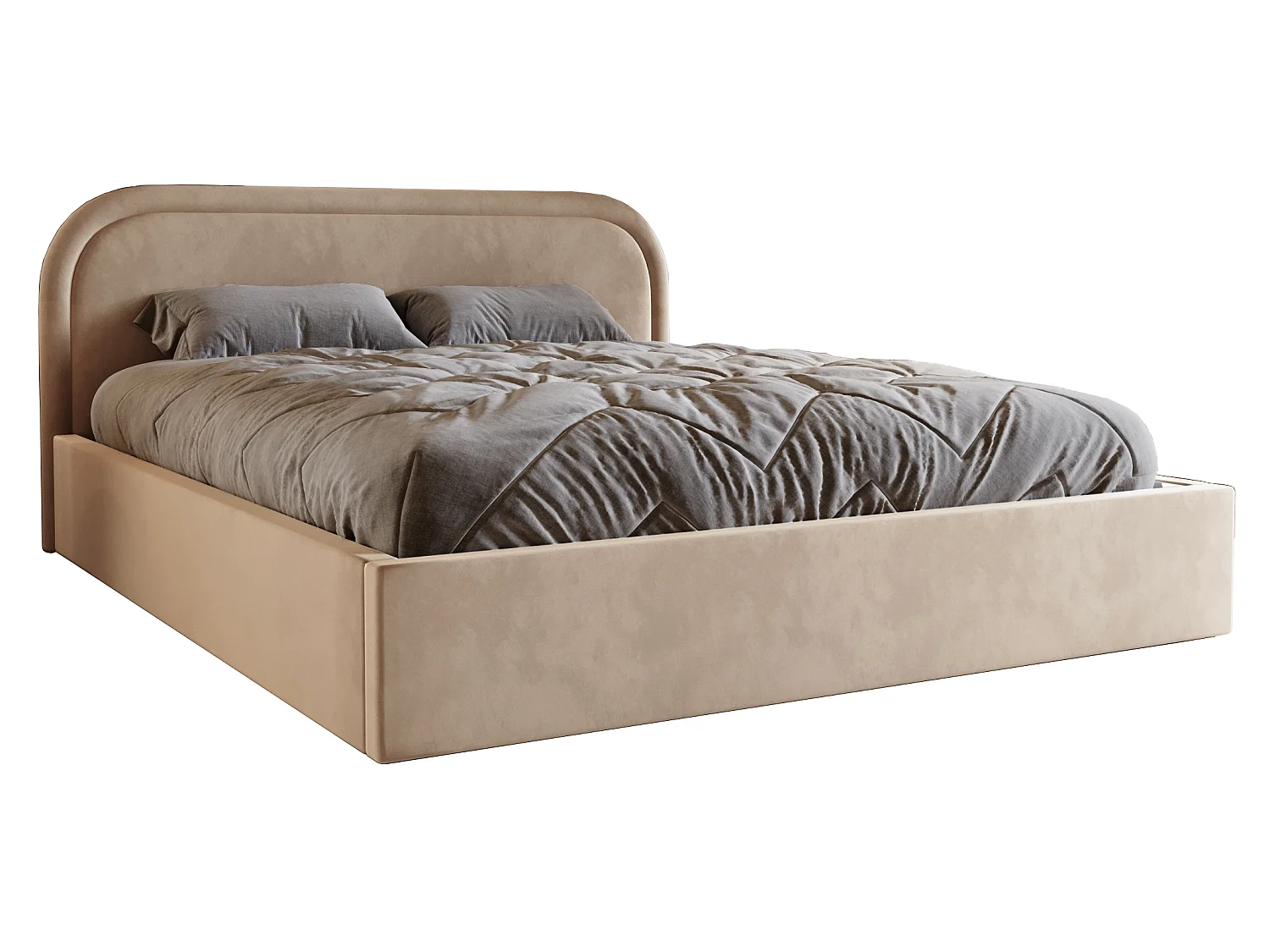 Lit coffre 180x200 Dune avec tête de lit arrondie, sommier à lattes, lit double, Beige