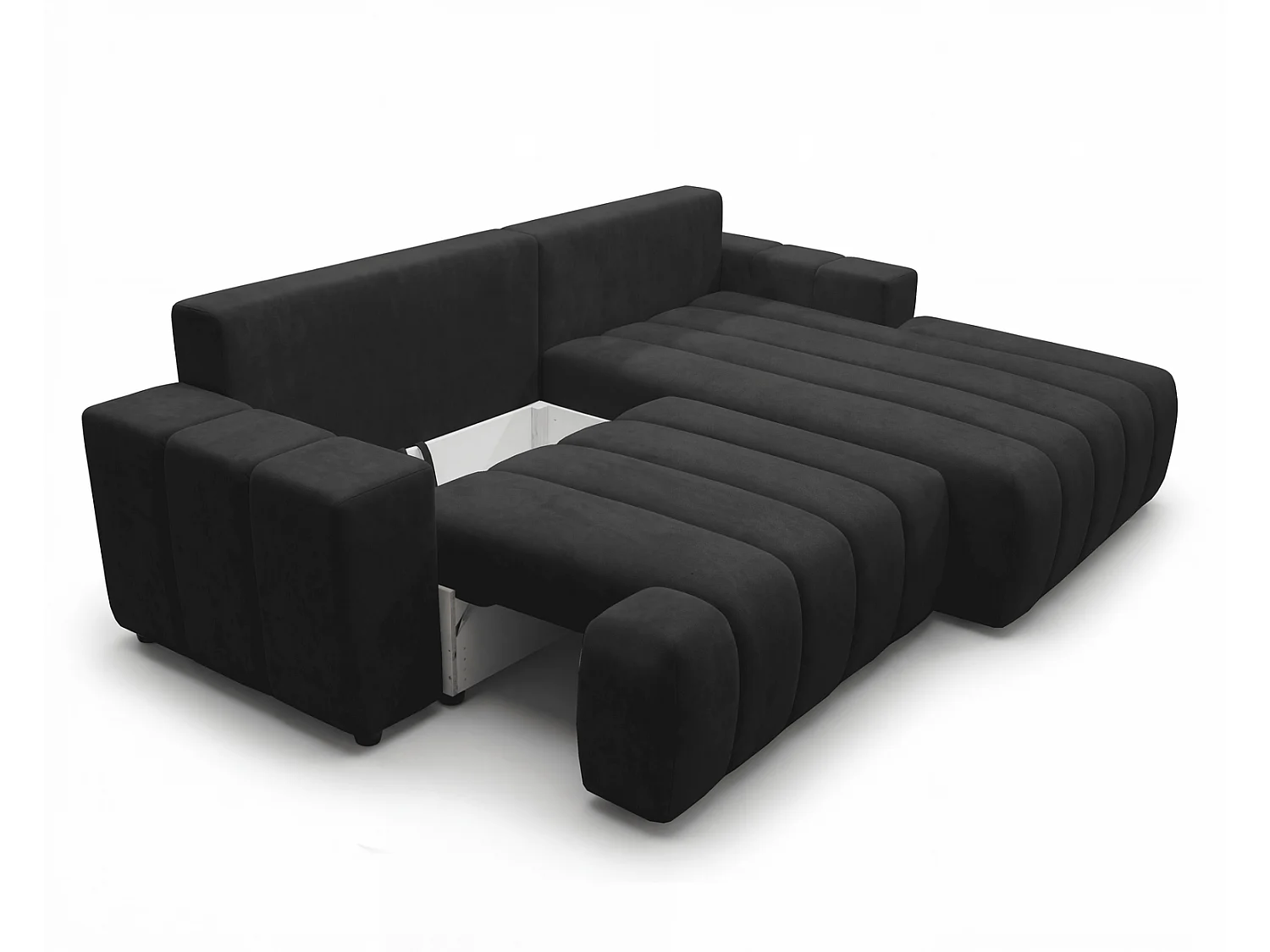 Canapé d'angle Hago 270 cm avec coffre de rangement, canapé convertible moderne, droite, noir