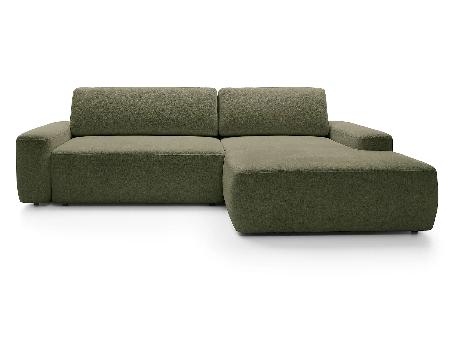 Canapé d'angle Orea M 265 cm convertible - formes arrondies, design moderne, canapé d'angle avec rangement, droite, vert