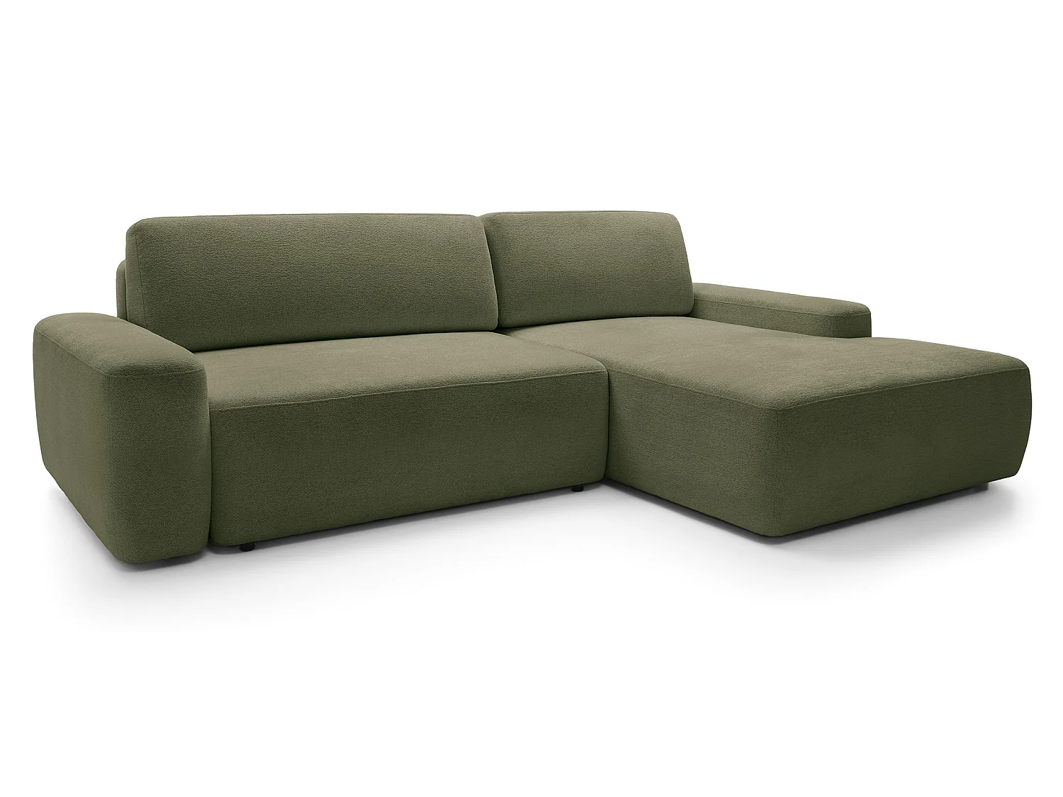 Canapé d'angle Orea M 265 cm convertible - formes arrondies, design moderne, canapé d'angle avec rangement, droite, vert