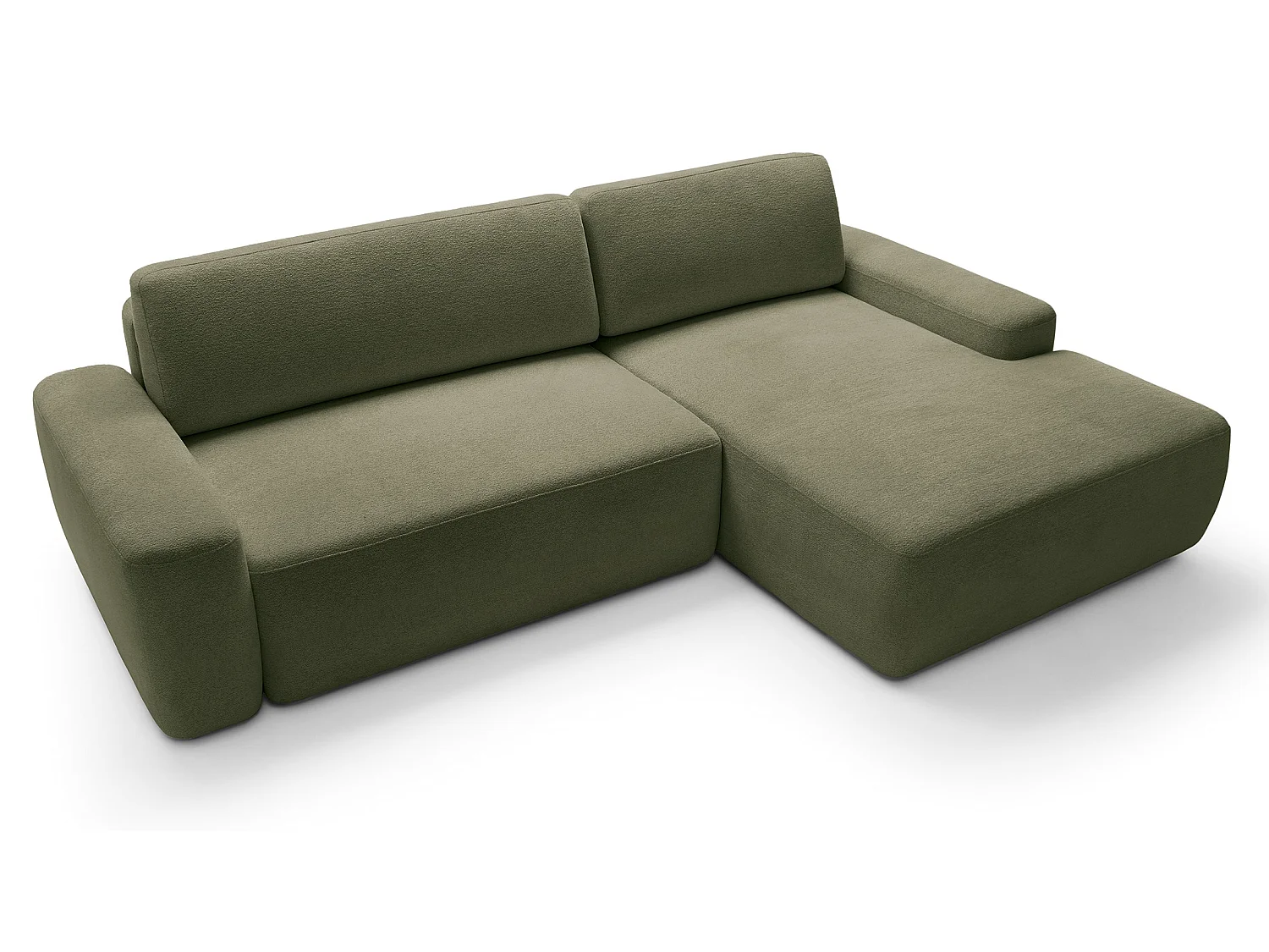 Canapé d'angle Orea M 265 cm convertible - formes arrondies, design moderne, canapé d'angle avec rangement, droite, vert