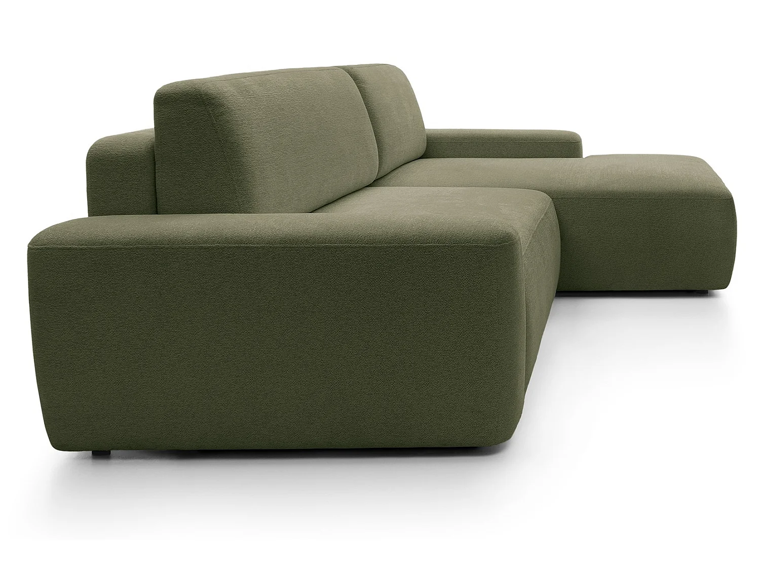 Canapé d'angle Orea M 265 cm convertible - formes arrondies, design moderne, canapé d'angle avec rangement, droite, vert