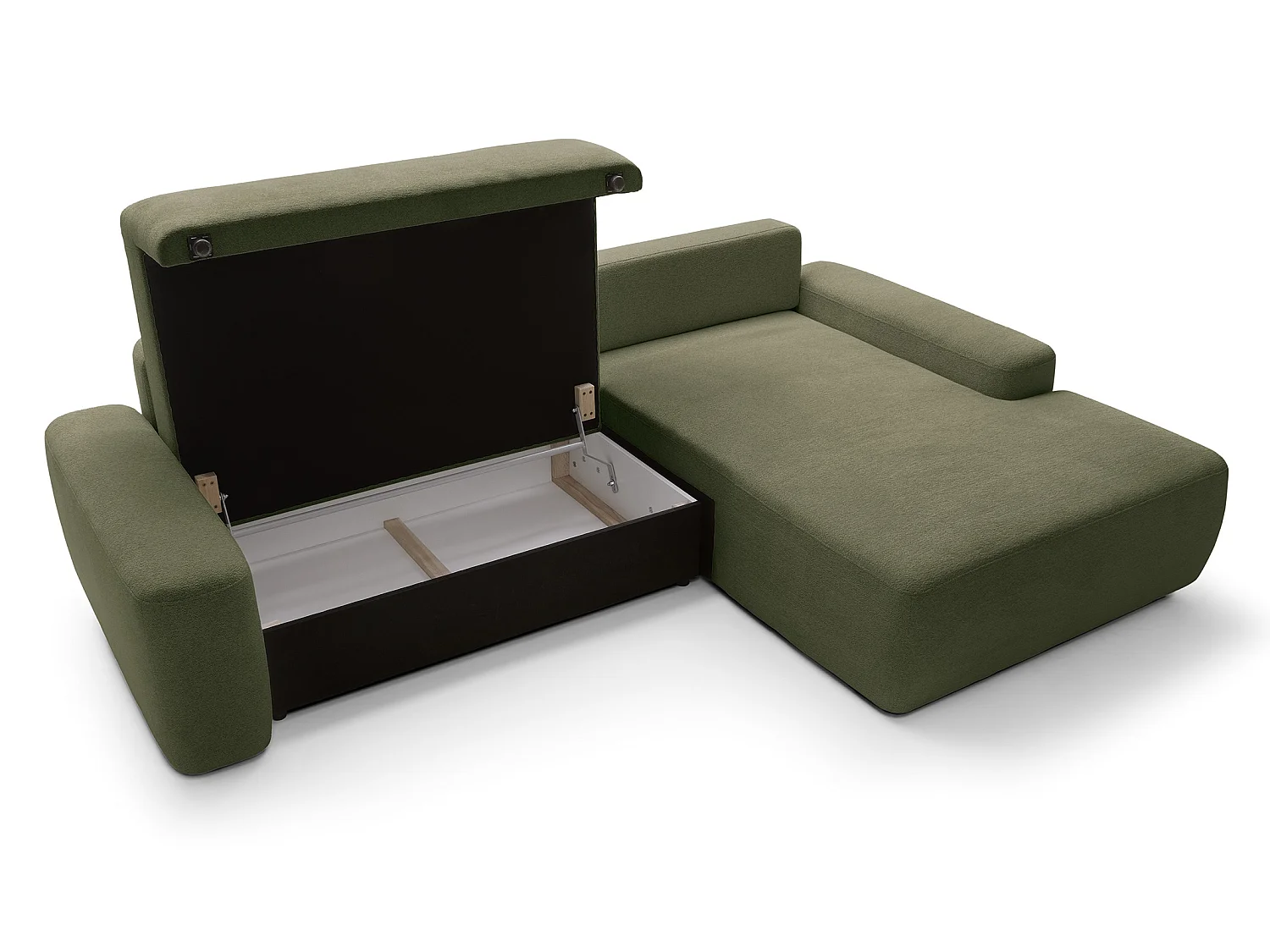 Canapé d'angle Orea M 265 cm convertible - formes arrondies, design moderne, canapé d'angle avec rangement, droite, vert