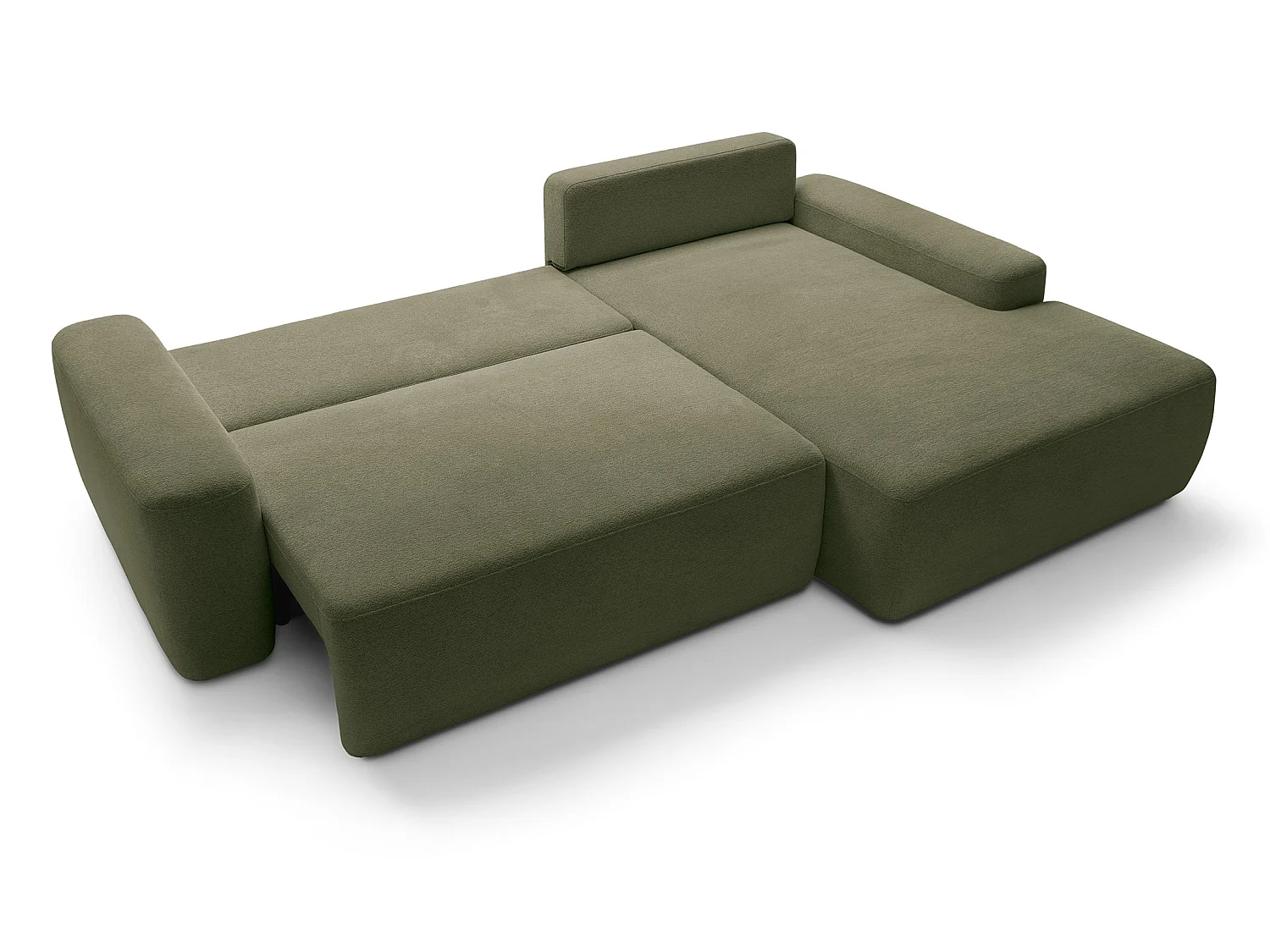 Canapé d'angle Orea M 265 cm convertible - formes arrondies, design moderne, canapé d'angle avec rangement, droite, vert