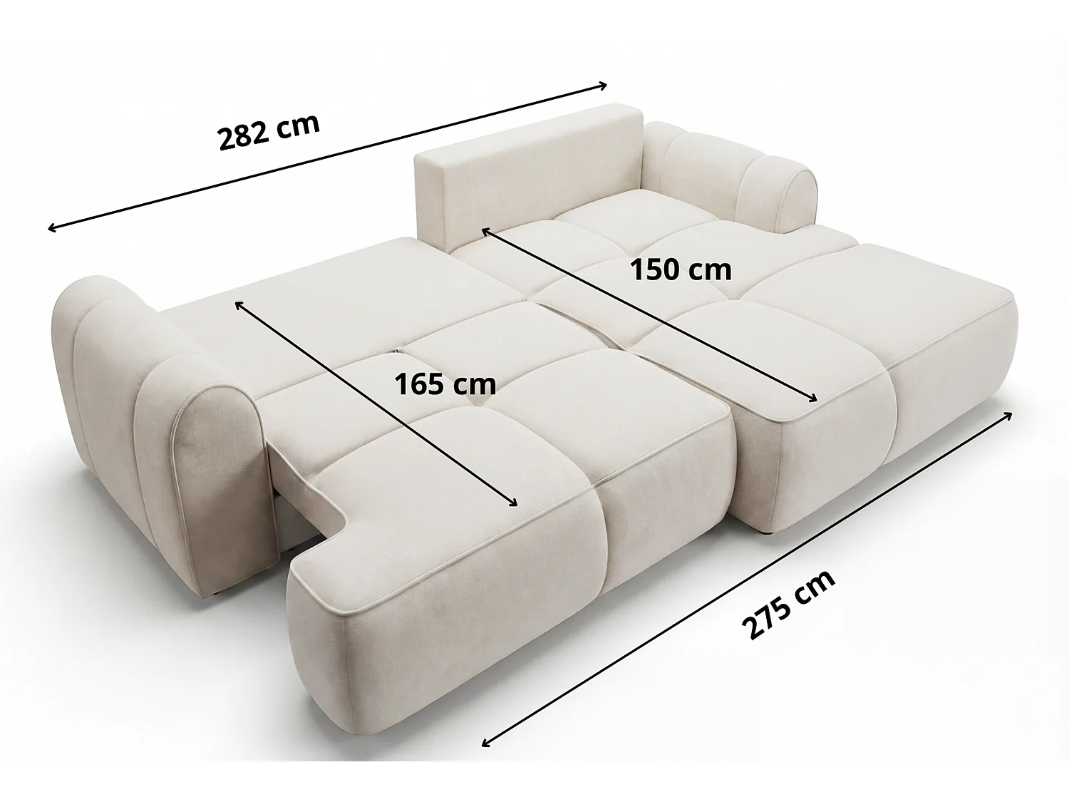 Canapé d'angle Avani 280 cm, canapé convertible avec rangement, design moderne, droite, crème
