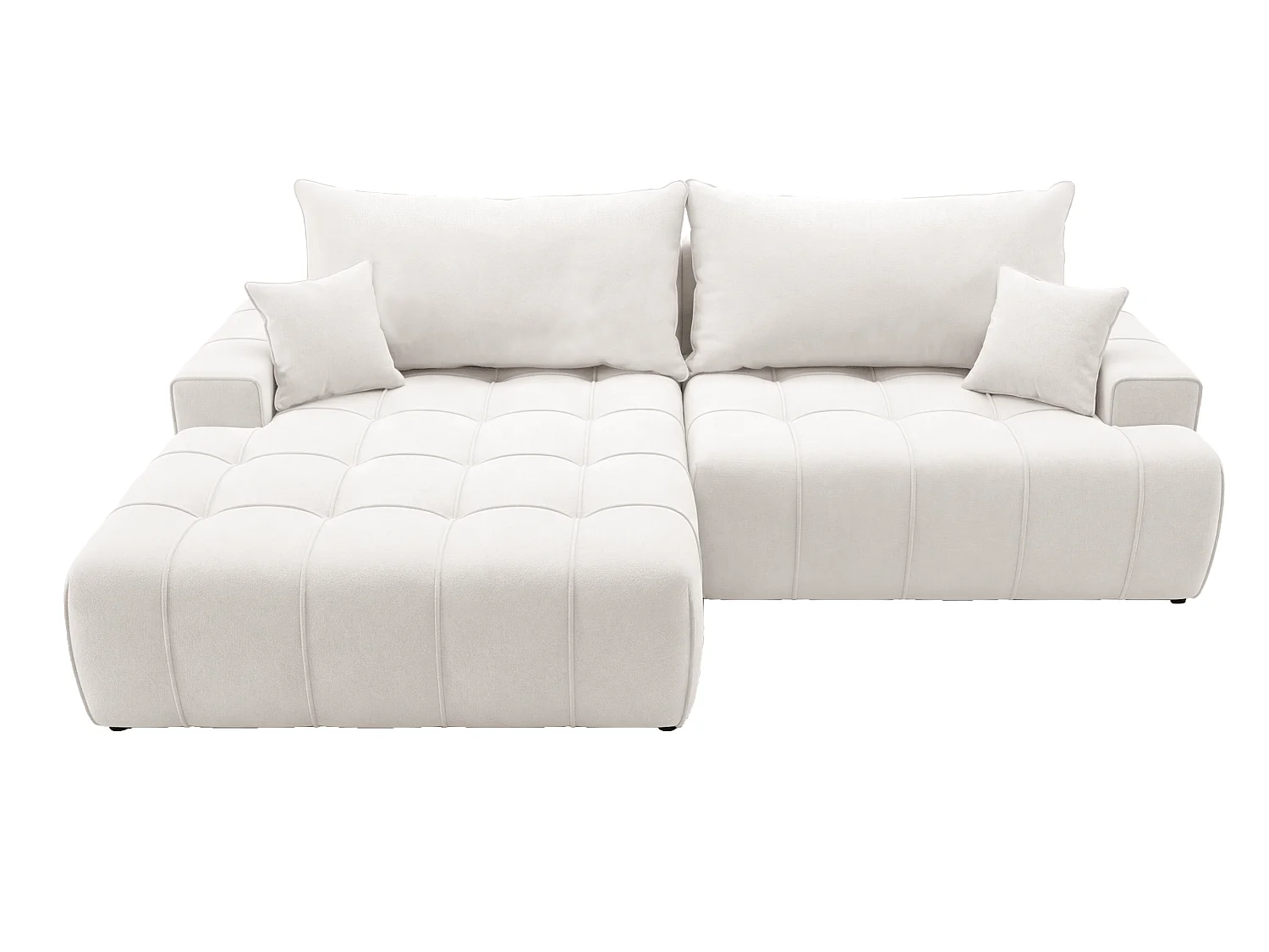 Canapé d'angle moderne Arvio 270 cm, convertible avec rangement, canapé design pour salon, gauche, crème