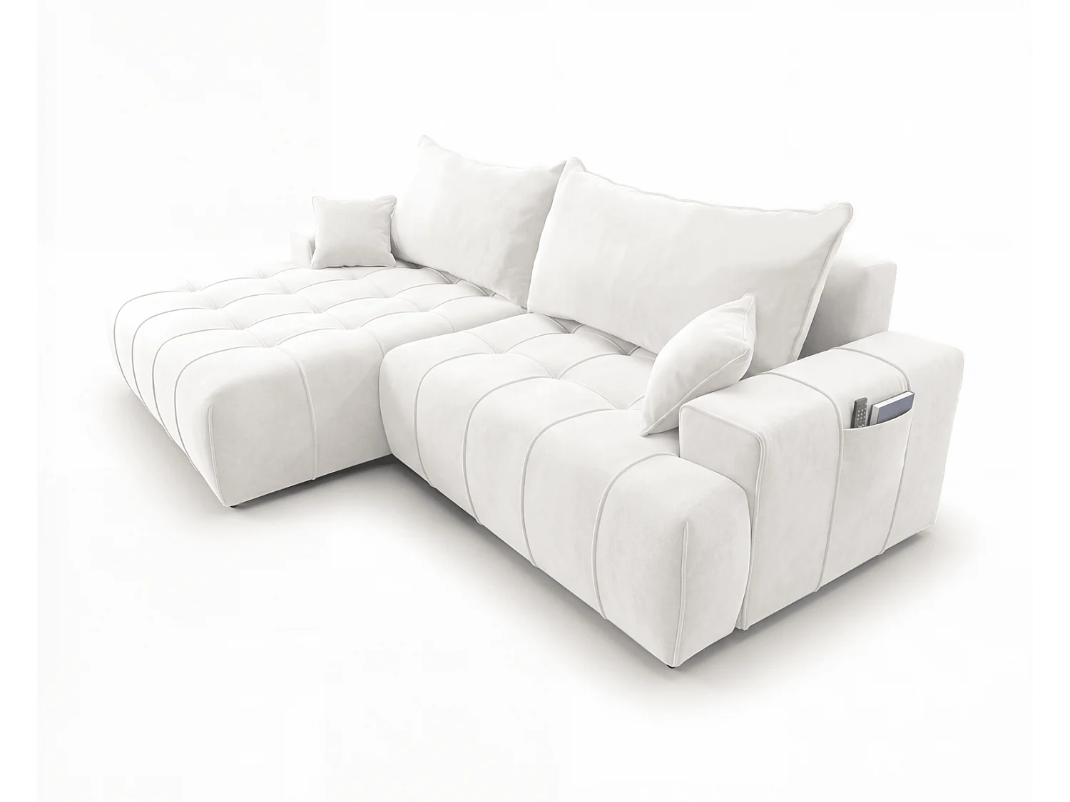 Canapé d'angle moderne Arvio 270 cm, convertible avec rangement, canapé design pour salon, gauche, crème