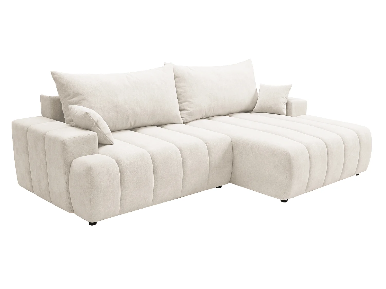 Canapé d'angle Hago 270 cm avec coffre de rangement, canapé convertible moderne, droite, crème
