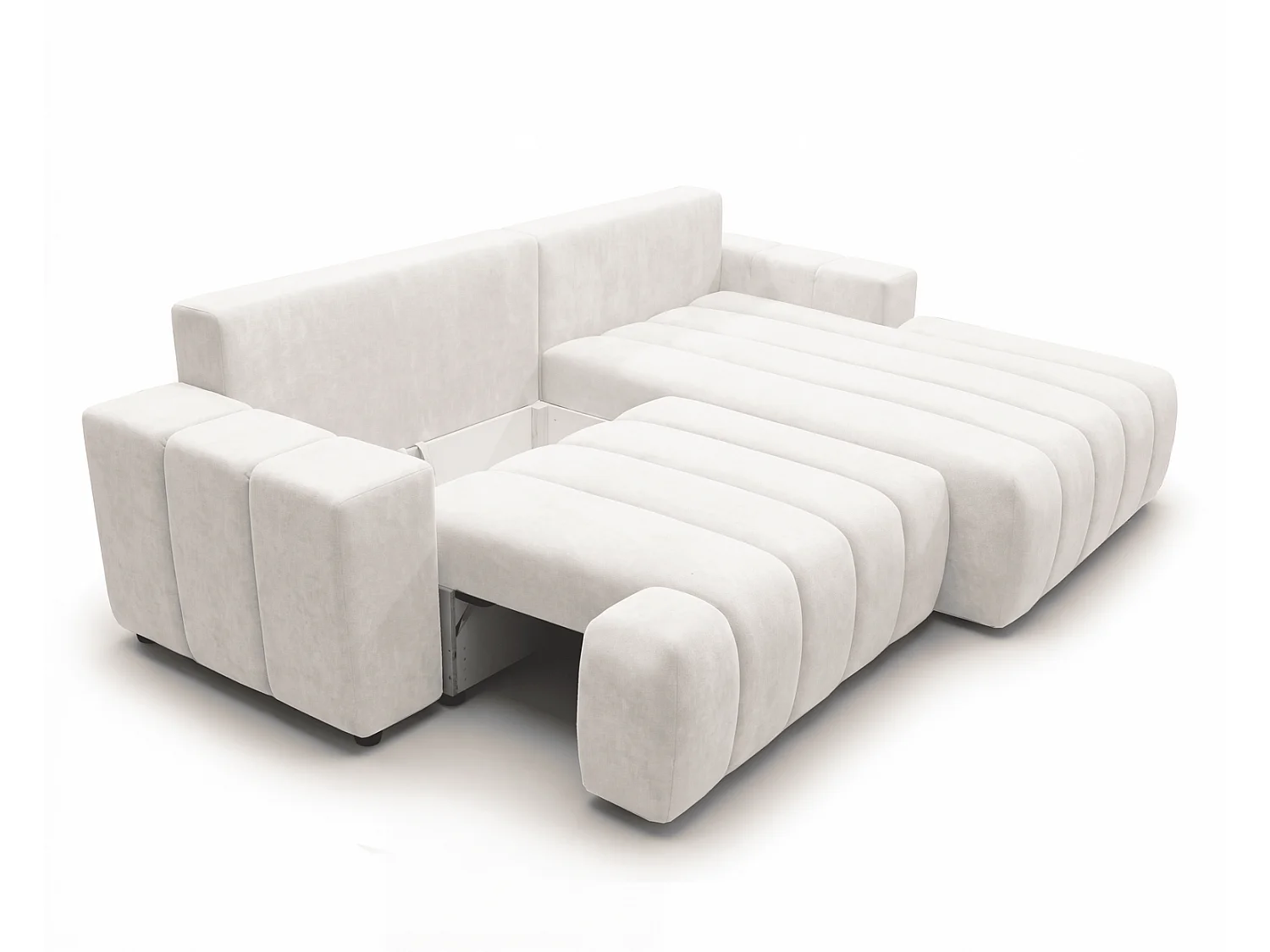 Canapé d'angle Hago 270 cm avec coffre de rangement, canapé convertible moderne, droite, crème