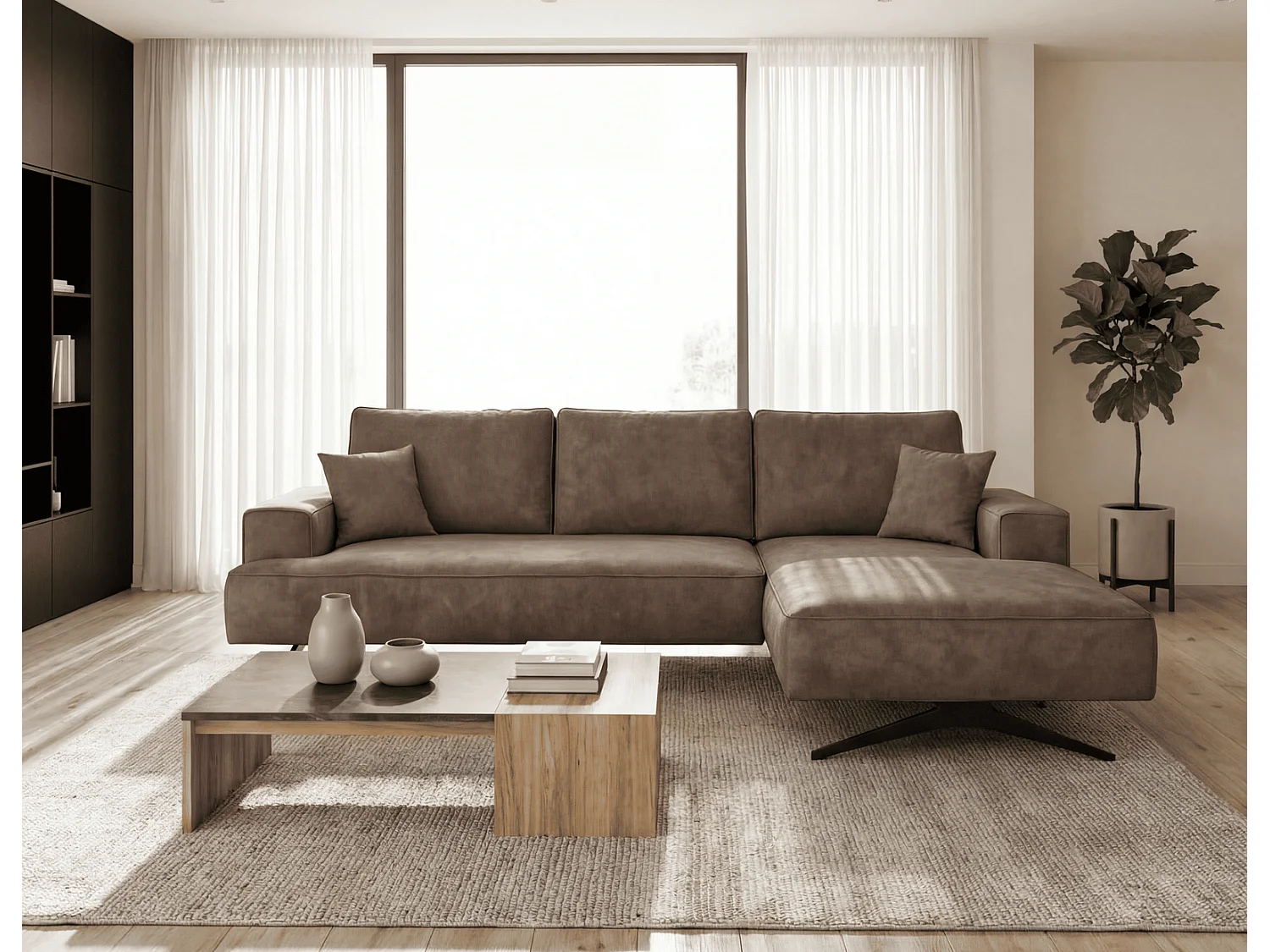 Ecksofa Zenaro in L-Form auf Füßen - modernes Design, Sofa 260 cm, rechts, Braun
