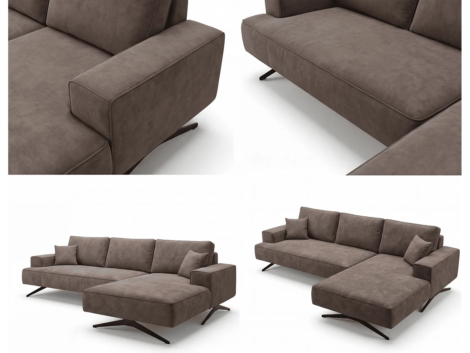 Ecksofa Zenaro in L-Form auf Füßen - modernes Design, Sofa 260 cm, rechts, Braun