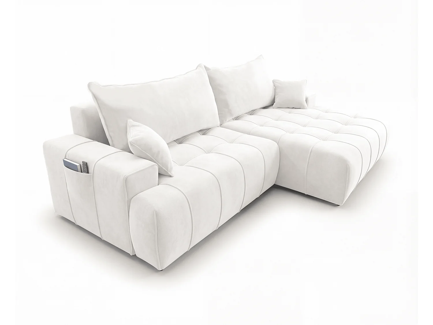 Canapé d'angle moderne Arvio 270 cm, convertible avec rangement, canapé design pour salon, droite, crème