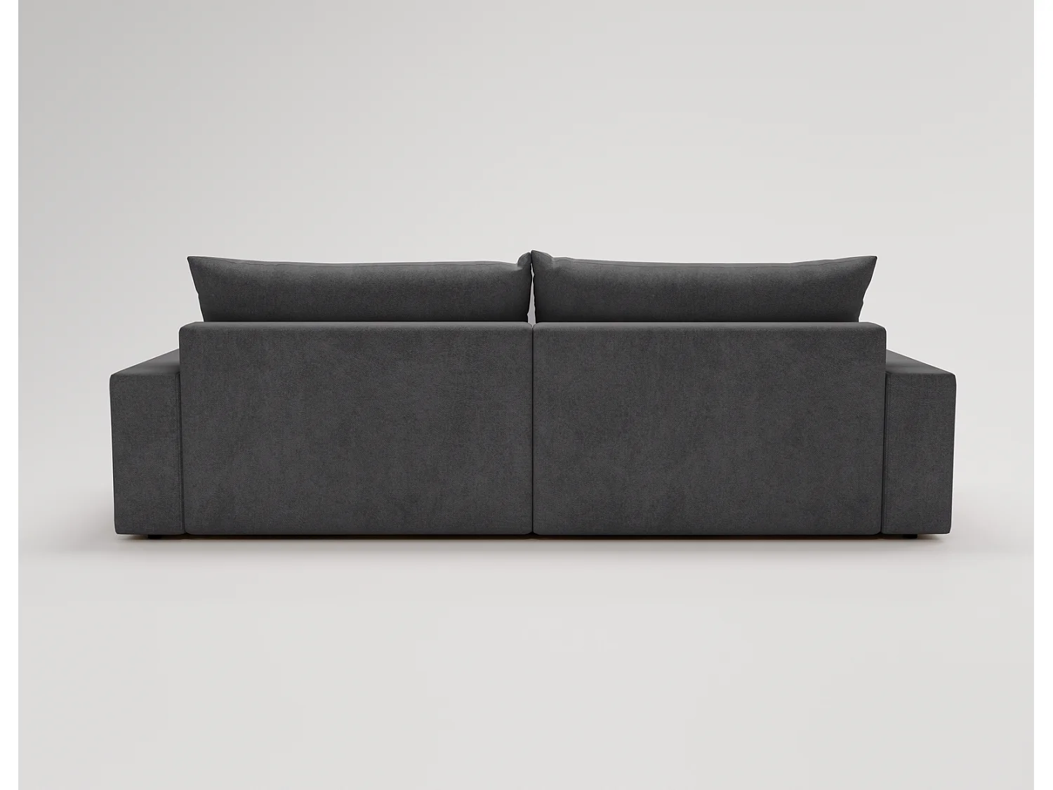 Canapé d'angle convertible Novira 270 cm pour salon, style moderne, coffre de rangement, coussins, droite, gris foncé