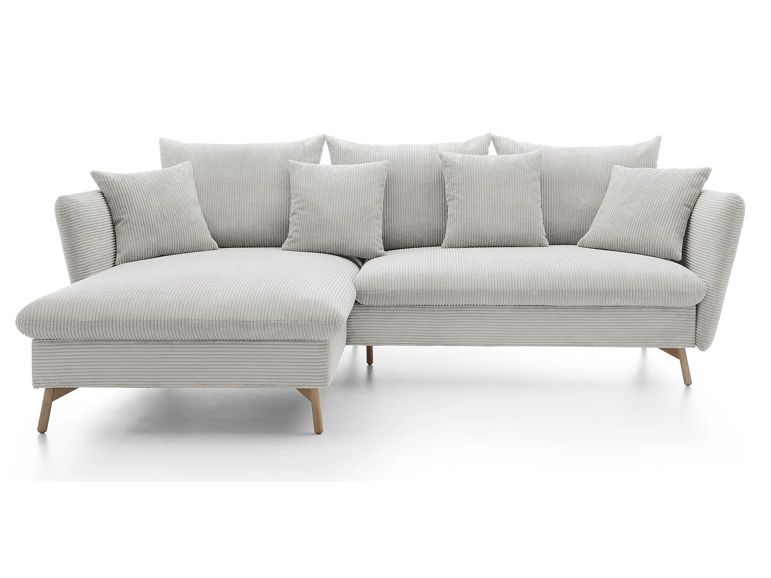 Canapé d'angle convertible Savona 260 cm, velours côtelé, gauche - canapé d'angle avec coffre de rangement, vanille
