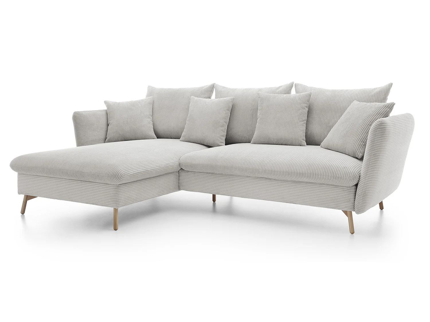 Canapé d'angle convertible Savona 260 cm, velours côtelé, gauche - canapé d'angle avec coffre de rangement, vanille