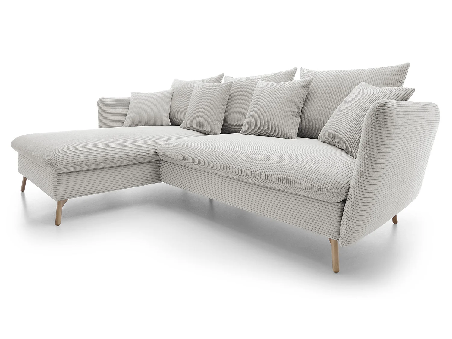 Canapé d'angle convertible Savona 260 cm, velours côtelé, gauche - canapé d'angle avec coffre de rangement, vanille