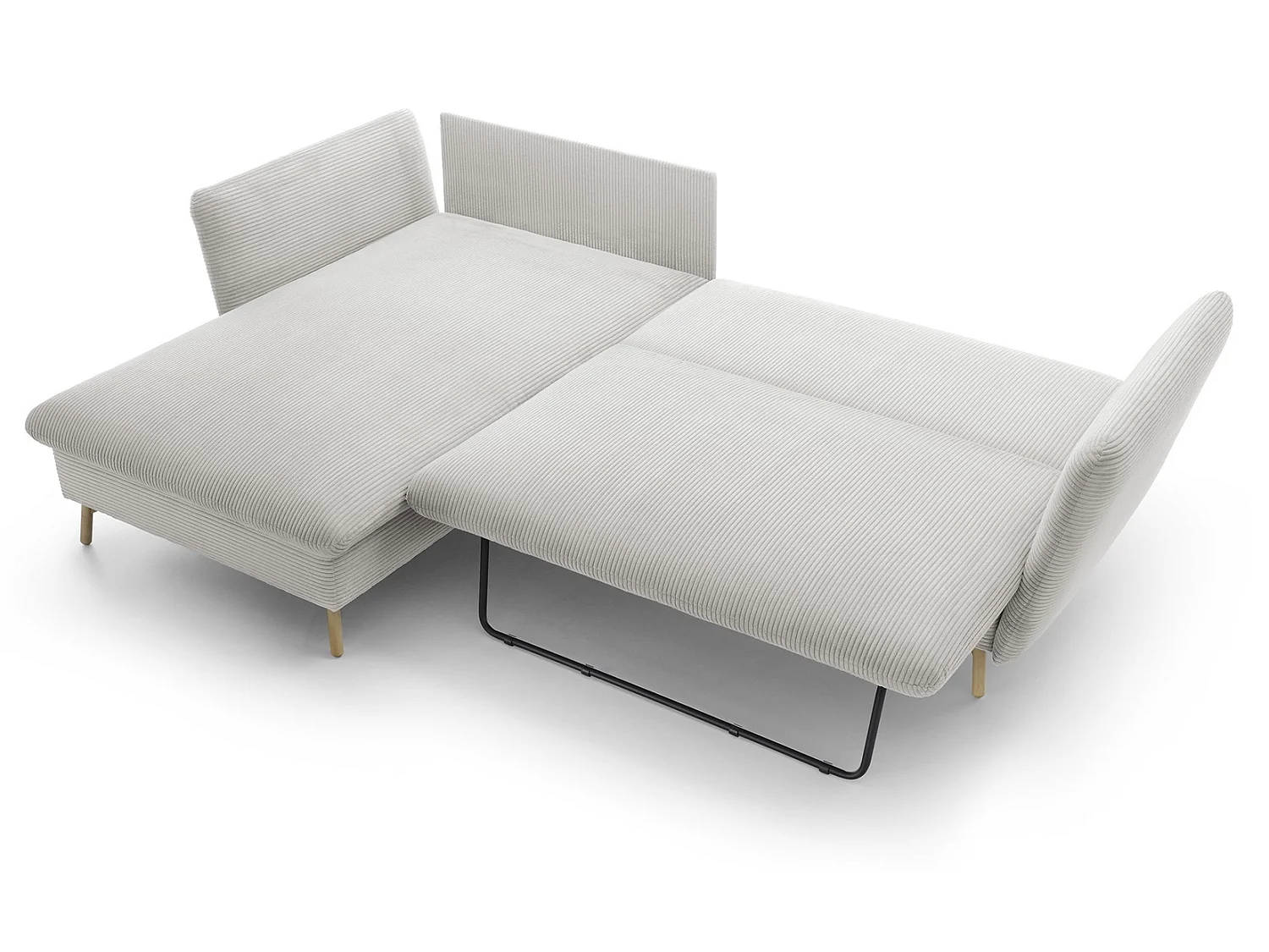 Canapé d'angle convertible Savona 260 cm, velours côtelé, gauche - canapé d'angle avec coffre de rangement, vanille