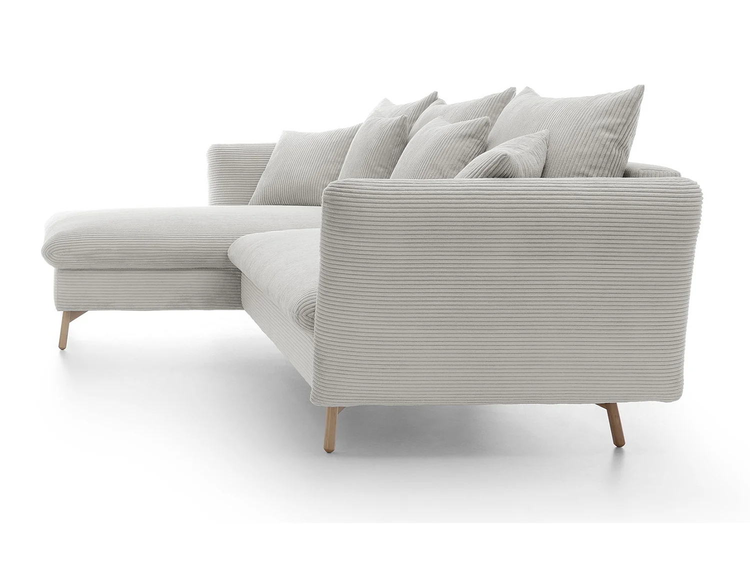 Canapé d'angle convertible Savona 260 cm, velours côtelé, gauche - canapé d'angle avec coffre de rangement, vanille