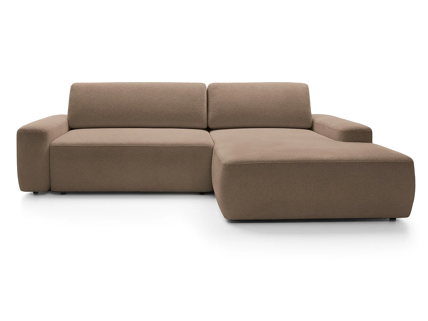 Canapé d'angle Orea M 265 cm convertible - formes arrondies, design moderne, canapé d'angle avec rangement, droite, brun