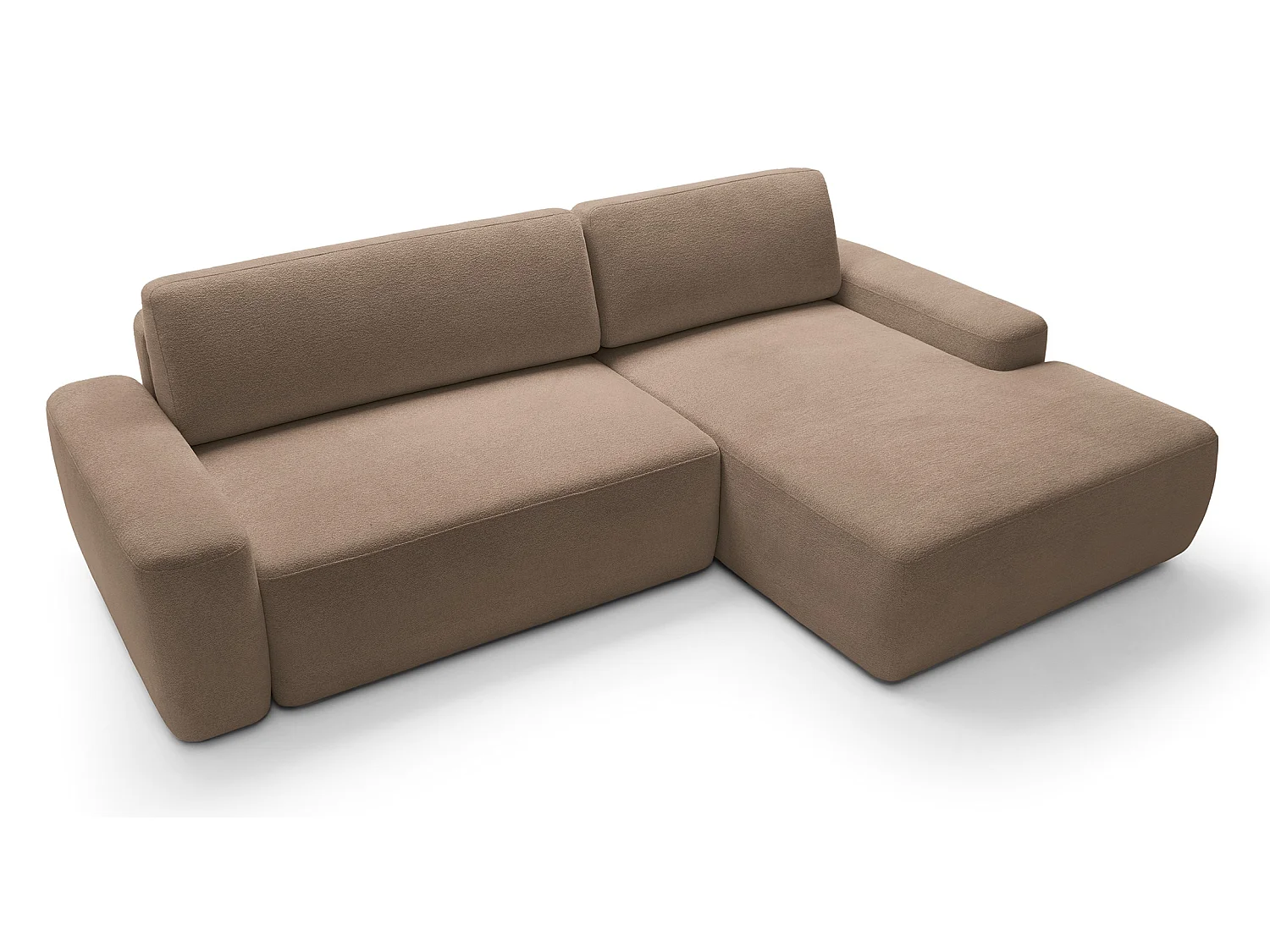 Canapé d'angle Orea M 265 cm convertible - formes arrondies, design moderne, canapé d'angle avec rangement, droite, brun