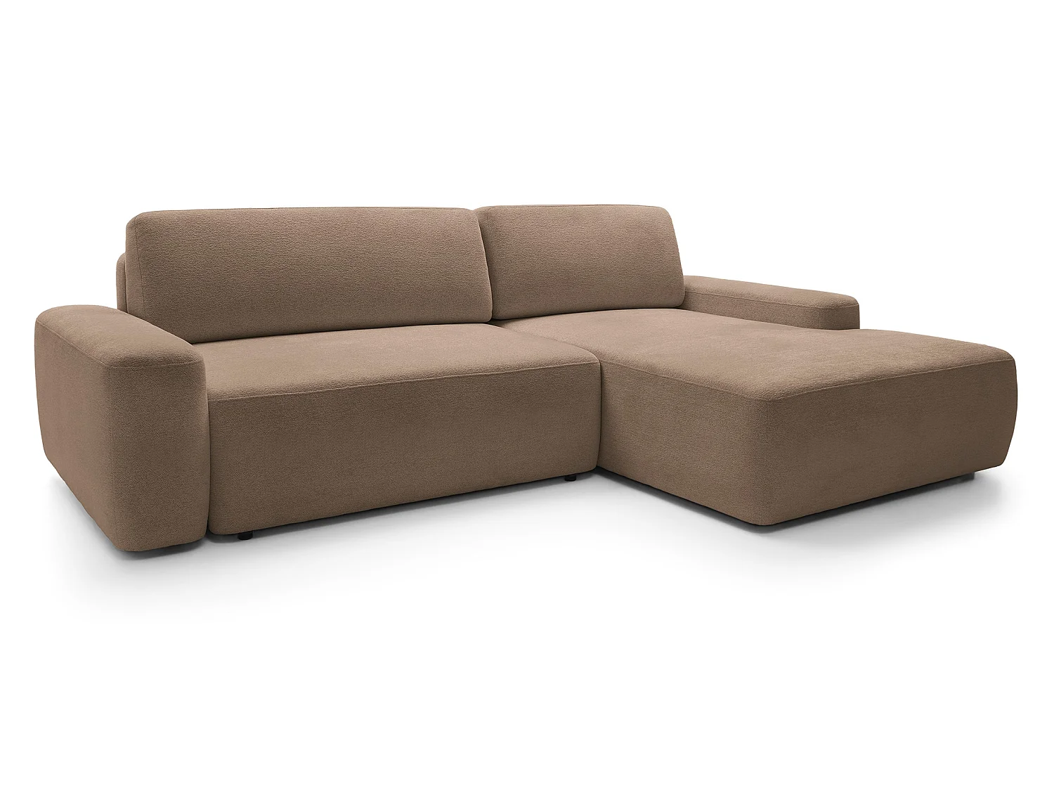 Canapé d'angle Orea M 265 cm convertible - formes arrondies, design moderne, canapé d'angle avec rangement, droite, brun