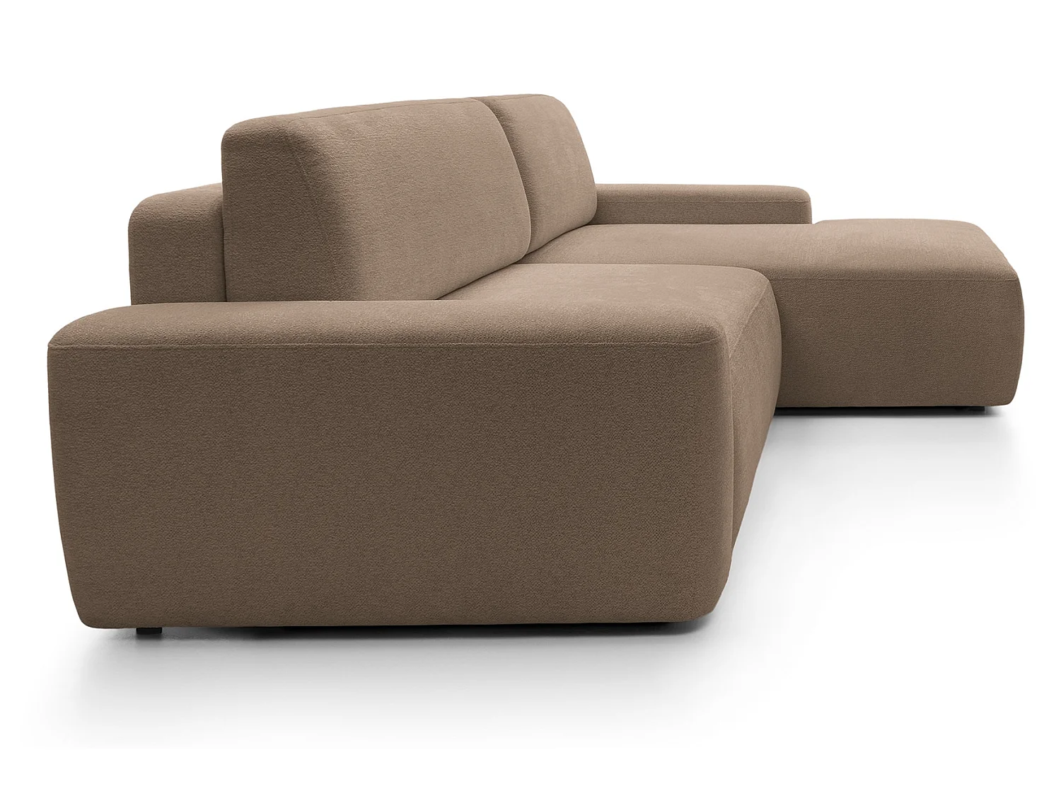 Canapé d'angle Orea M 265 cm convertible - formes arrondies, design moderne, canapé d'angle avec rangement, droite, brun