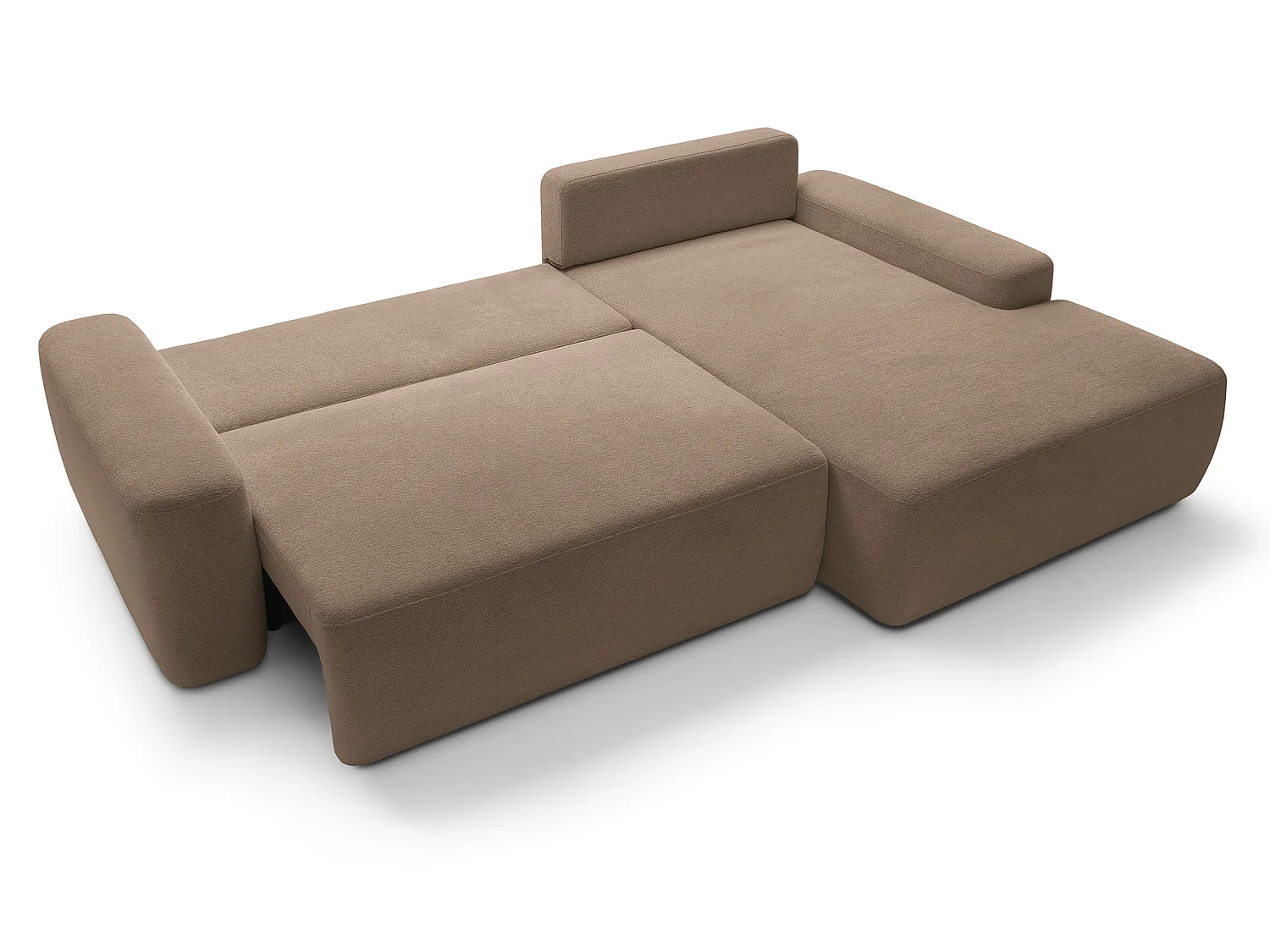 Canapé d'angle Orea M 265 cm convertible - formes arrondies, design moderne, canapé d'angle avec rangement, droite, brun