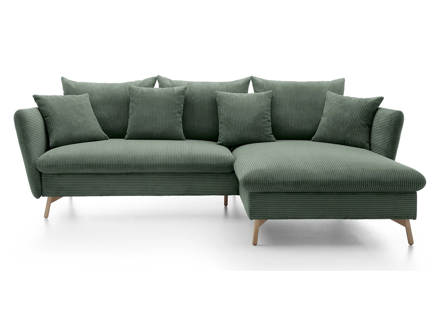 Canapé d'angle convertible Savona 260 cm, velours côtelé, droite - canapé d'angle avec coffre de rangement, vert