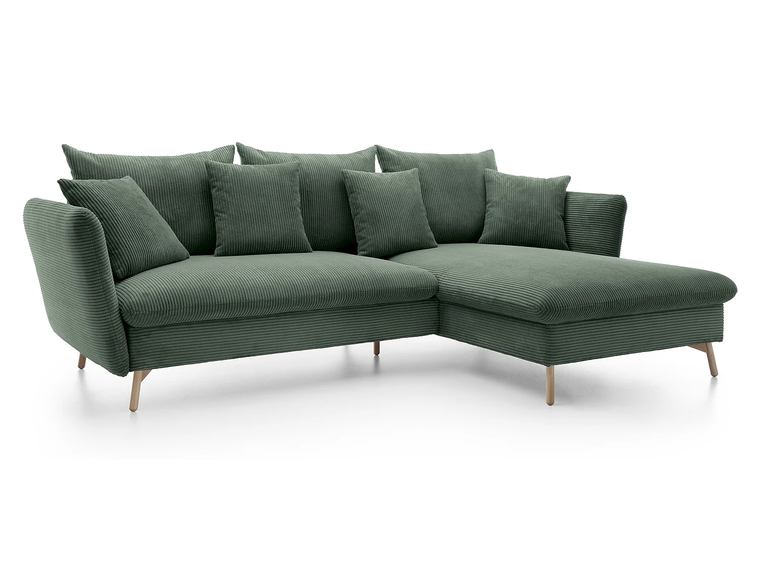 Canapé d'angle convertible Savona 260 cm, velours côtelé, droite - canapé d'angle avec coffre de rangement, vert