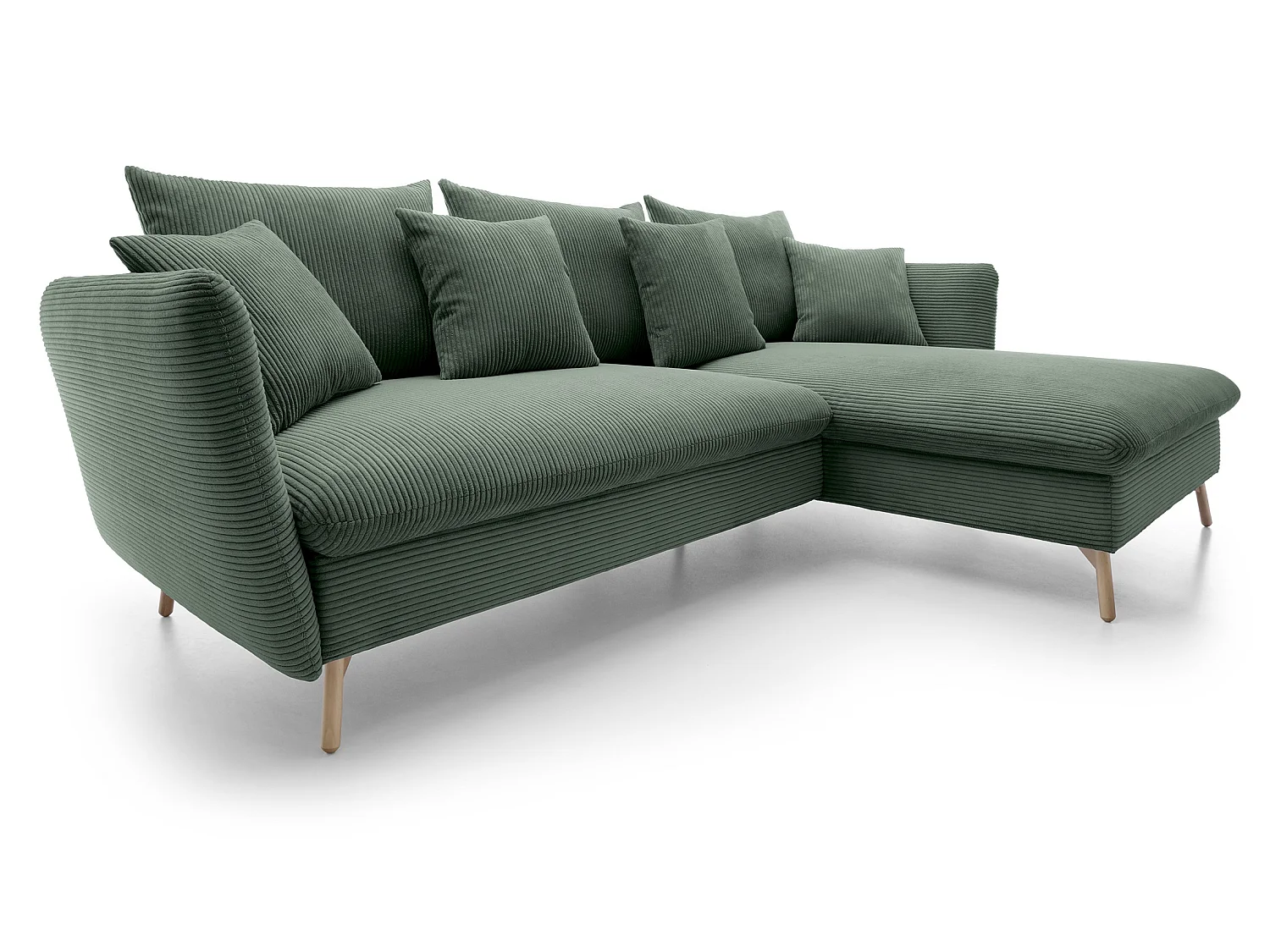 Canapé d'angle convertible Savona 260 cm, velours côtelé, droite - canapé d'angle avec coffre de rangement, vert