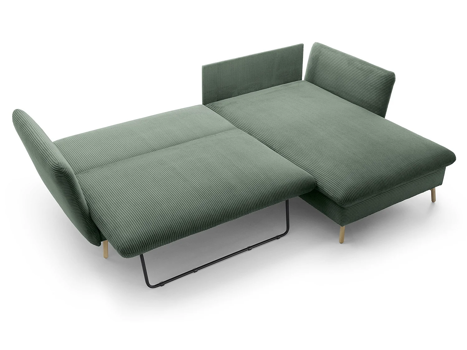 Canapé d'angle convertible Savona 260 cm, velours côtelé, droite - canapé d'angle avec coffre de rangement, vert