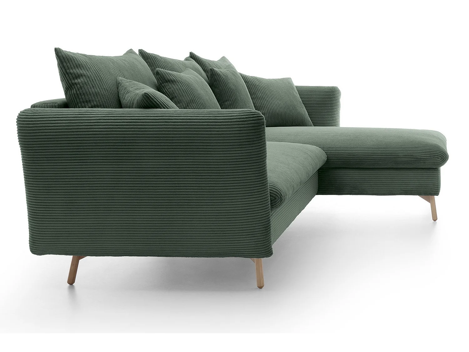 Canapé d'angle convertible Savona 260 cm, velours côtelé, droite - canapé d'angle avec coffre de rangement, vert