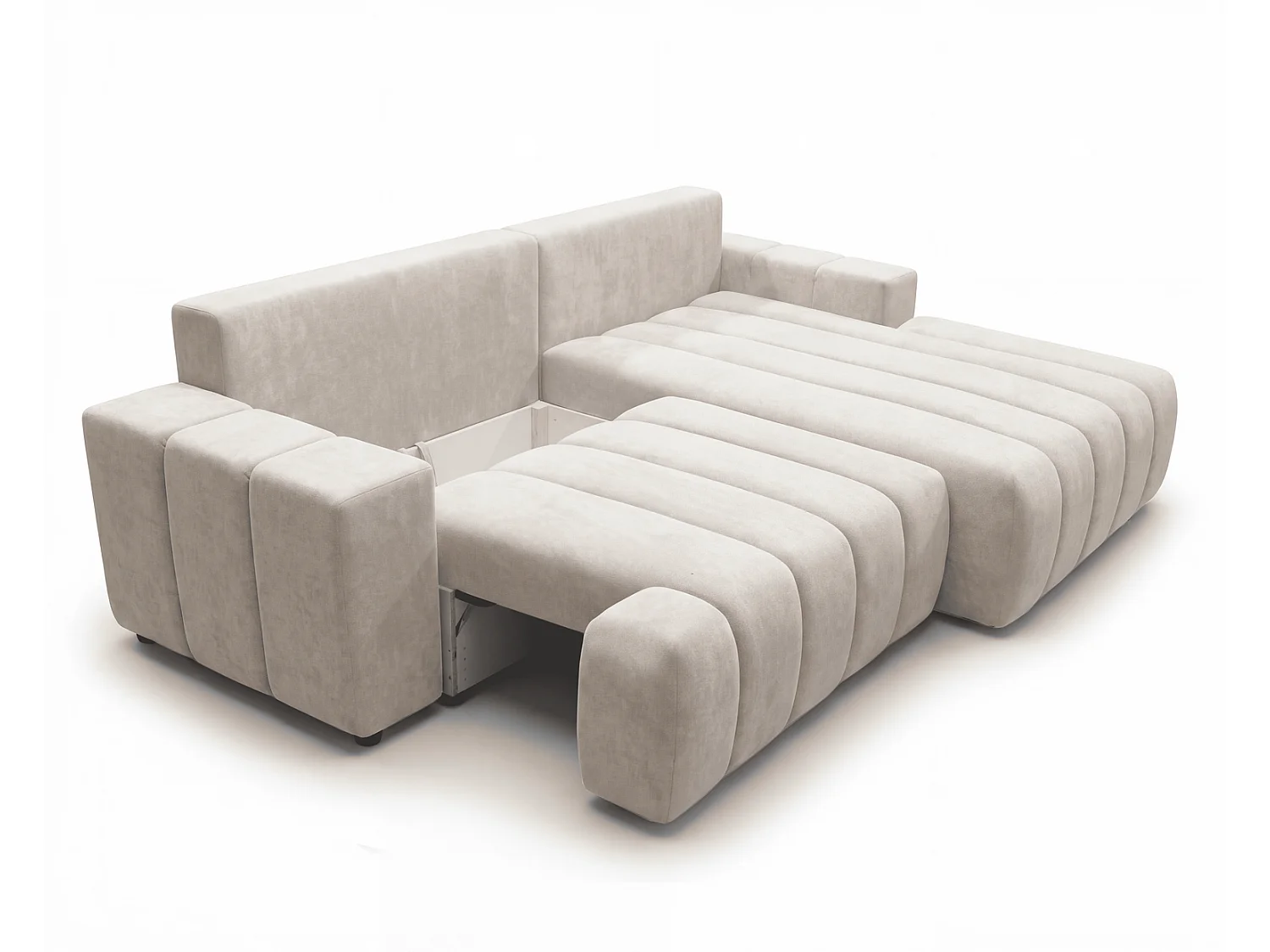 Canapé d'angle Hago 270 cm avec coffre de rangement, canapé convertible moderne, droite, beige