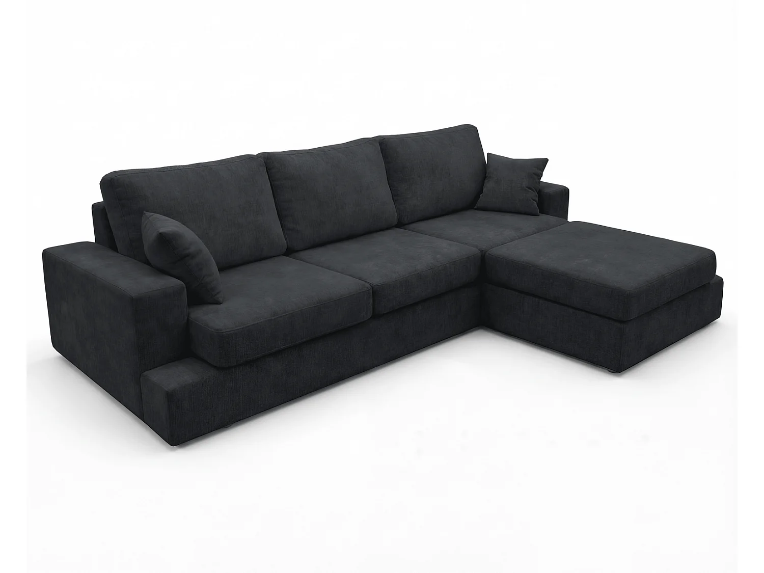 Canapé d'angle moelleux Fidenzo 260 cm, droite, non convertible, design moderne, noir