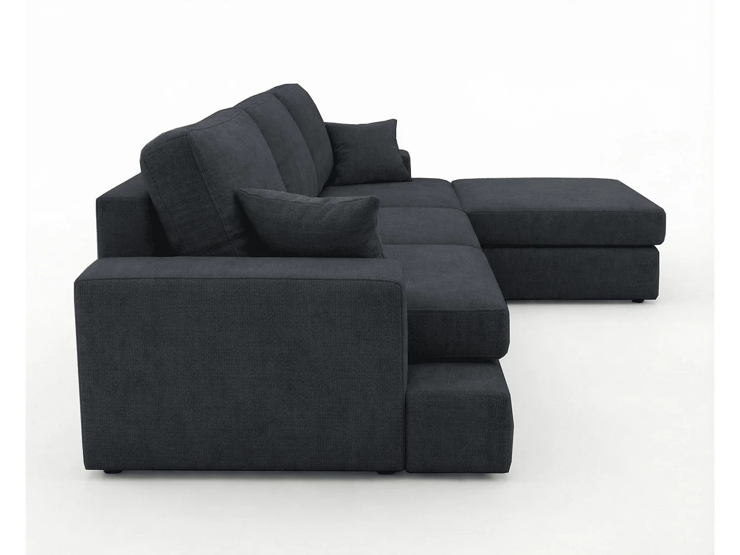 Canapé d'angle moelleux Fidenzo 260 cm, droite, non convertible, design moderne, noir