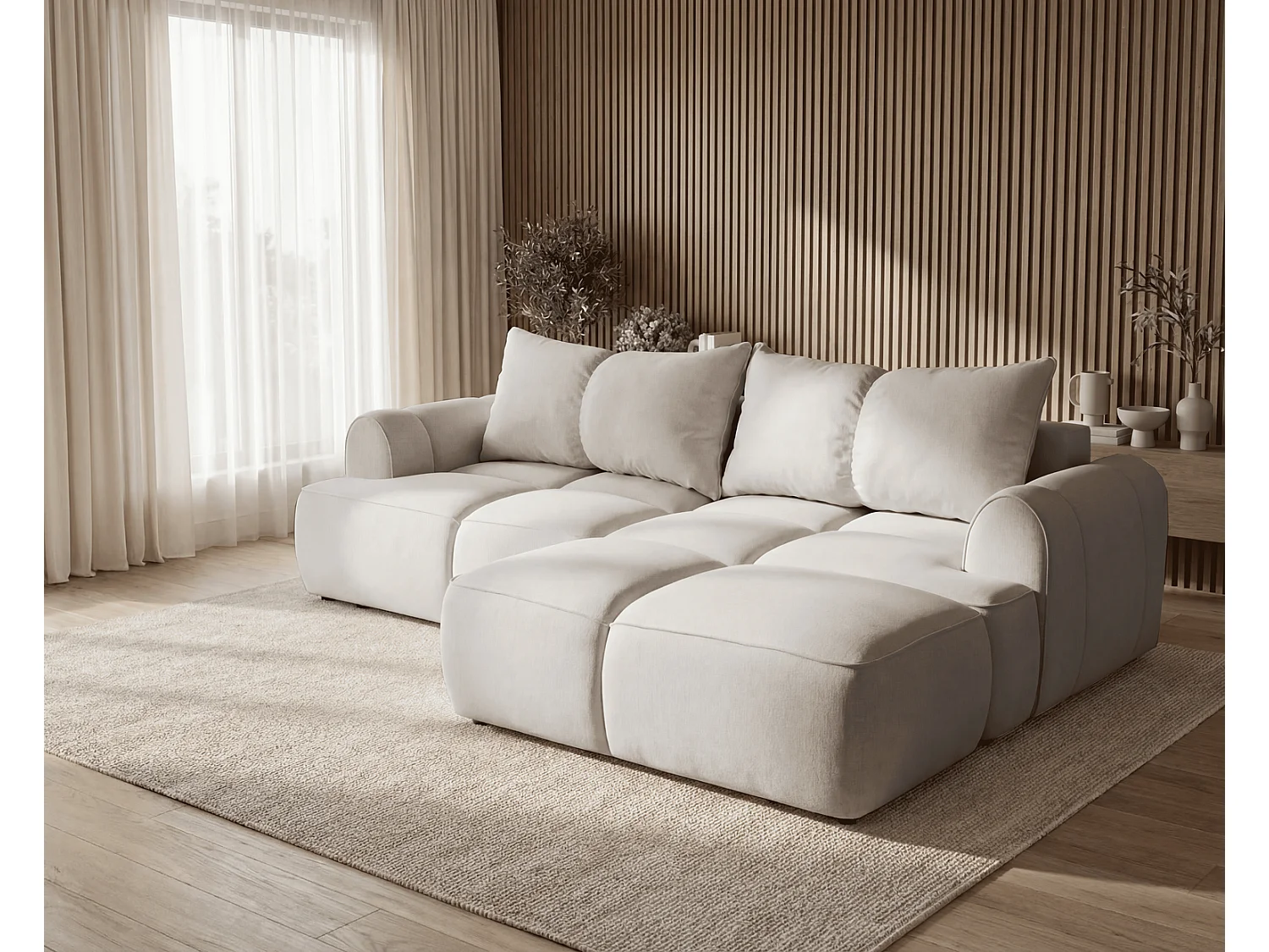 Canapé d'angle Avani 280 cm, canapé convertible avec rangement, design moderne, droite, gris clair
