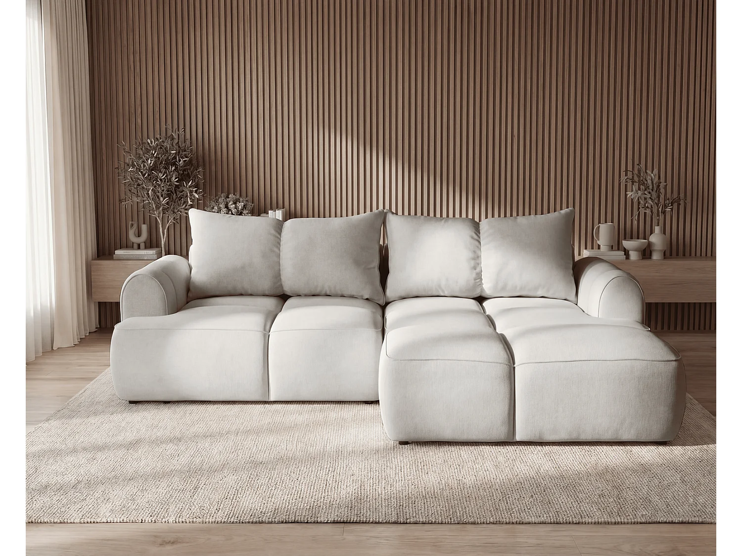 Canapé d'angle Avani 280 cm, canapé convertible avec rangement, design moderne, droite, gris clair