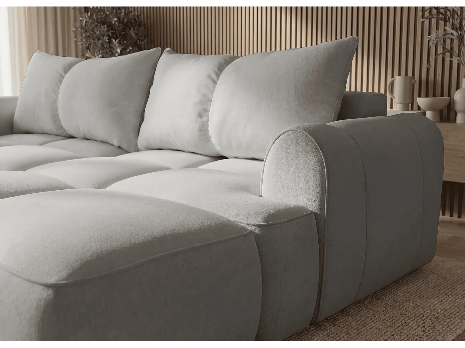 Canapé d'angle Avani 280 cm, canapé convertible avec rangement, design moderne, droite, gris clair