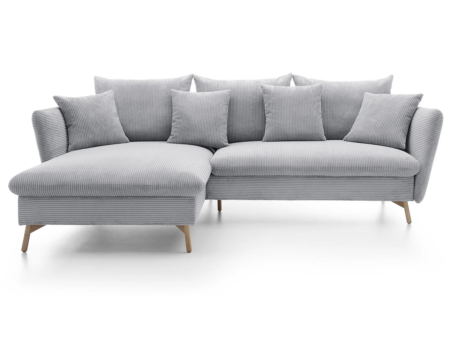 Canapé d'angle convertible Savona 260 cm, velours côtelé, gauche - canapé d'angle avec coffre de rangement, gris clair