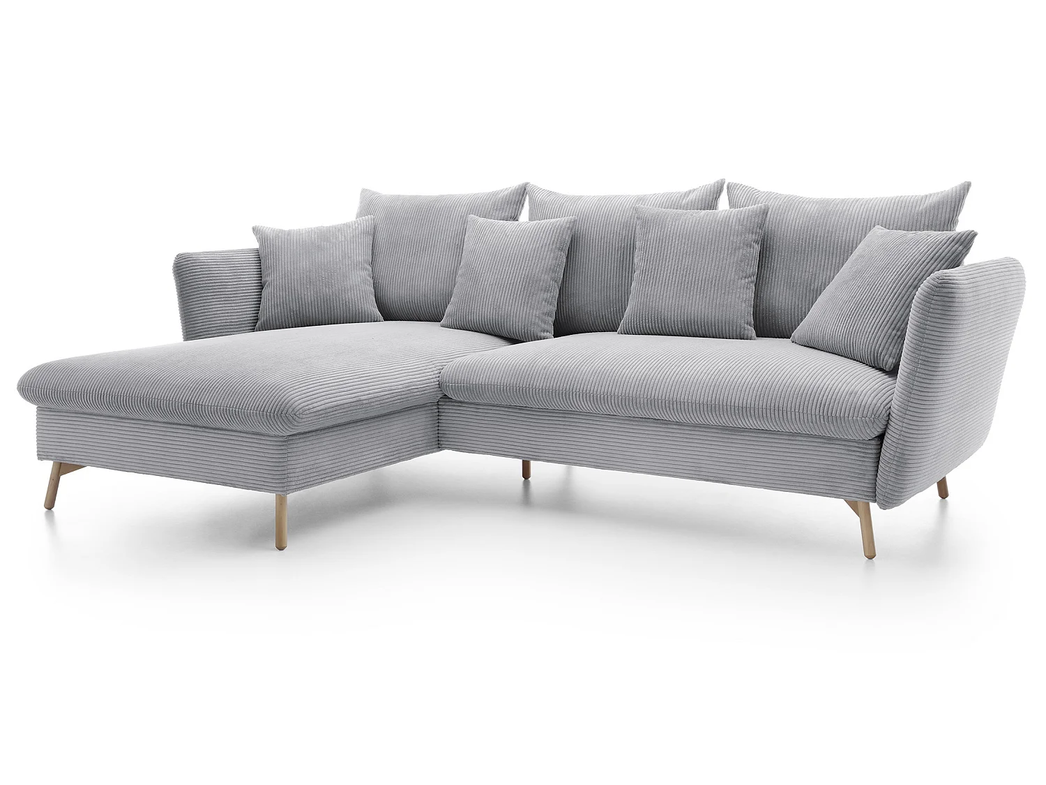 Canapé d'angle convertible Savona 260 cm, velours côtelé, gauche - canapé d'angle avec coffre de rangement, gris clair
